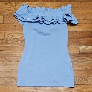 Endless Rose Sky Blue Ruffle Off-Shoulder Top